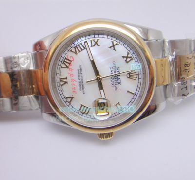 Replica Rolex Datejust White Roman Face 2-Tone Case Watch